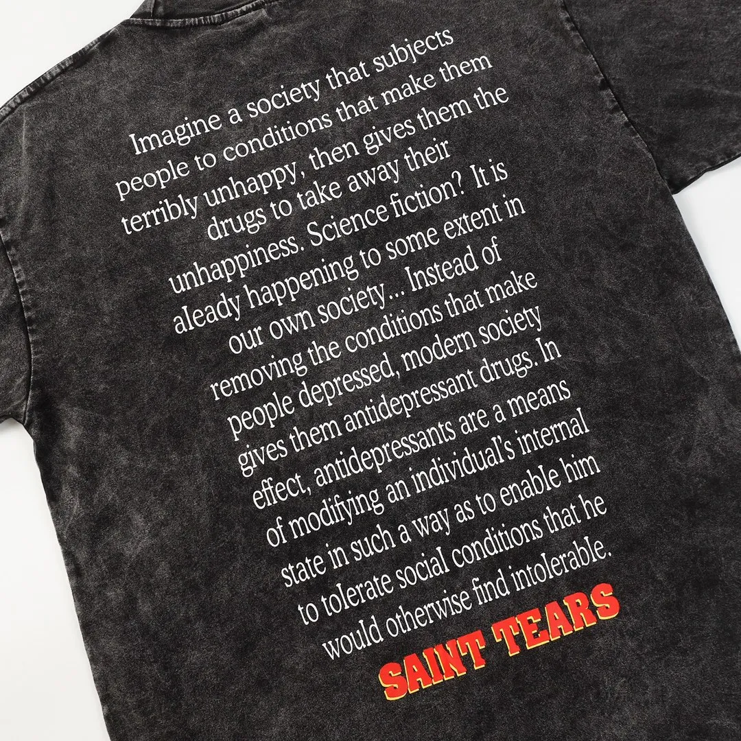 Saint Michael Series Round Neck Distressed Short Sleeves Style No.: 3111P116 Color: Washed Black Size: S M L XL
